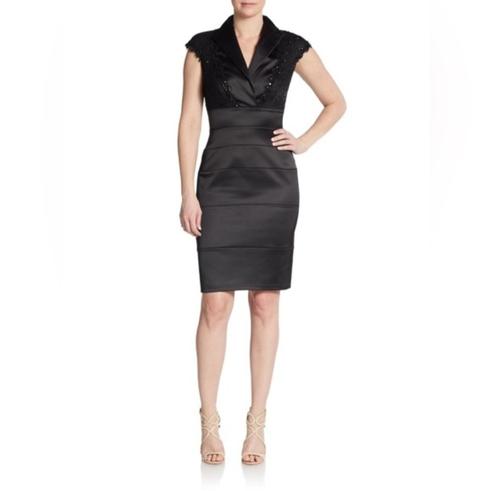 Tadashi Shoji Navy Satin Sequin Midi Dress Size 10